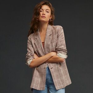Maeve Oversized Double-Breasted Plaid Blazer
